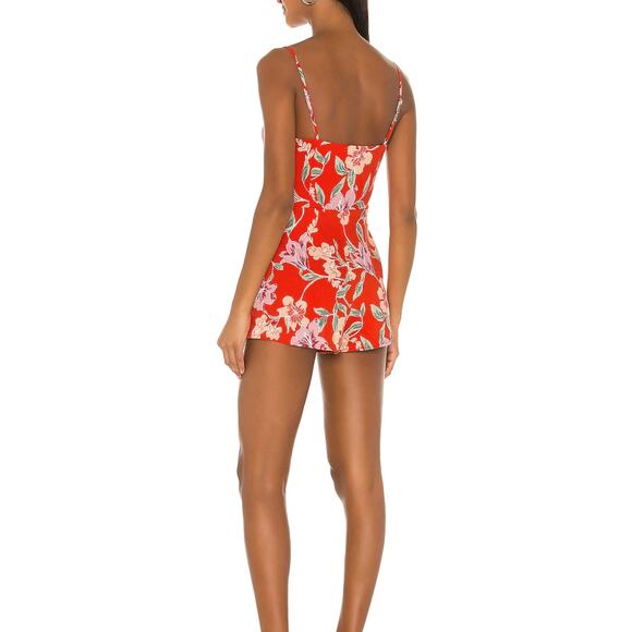 Revolve Red Linen Romper Tropical SMALL Cottage Vacation Privacy Please $178 NEW - Picture 2 of 7